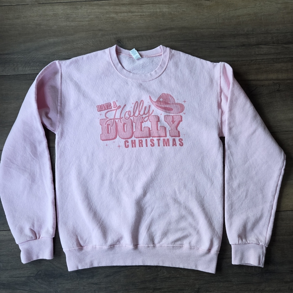Jerzees Pink Holly Dolly Christmas Sweatshirt